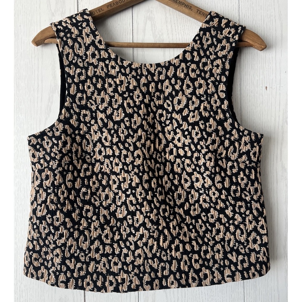 Maeve Anthropologie Leopard Brocade Crop Sleeveless Top Open Back Size 4 Shirt